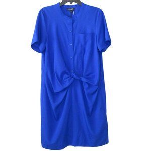 DKNY Women's Short Sleeve Twist Knot Button Front Midi Dress Royal Blue12 B1-05